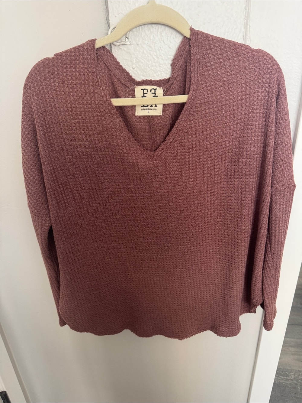 Free People Mauve Waffle V-Neck Top